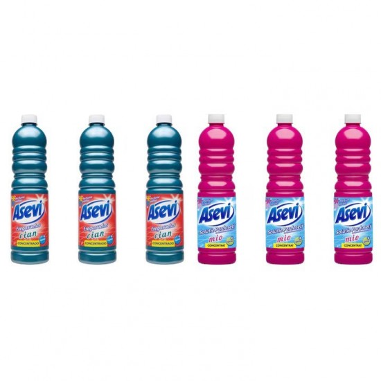 Pachet Promo: 3x Solutie Pardoseli Asevi 1l Cian + 3x Solutie Pardoseli Asevi 1l Mio