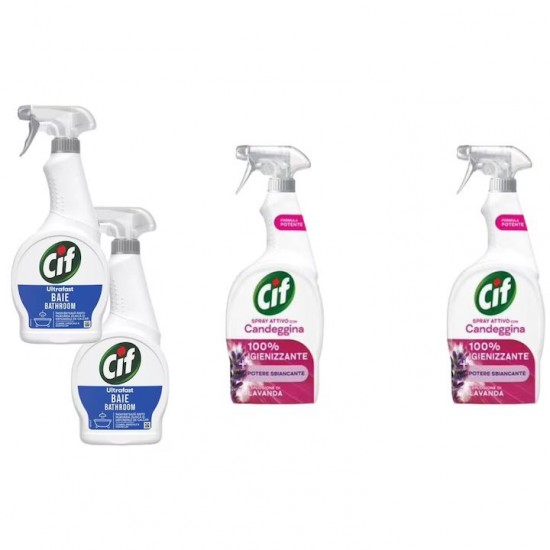 Pachet Promo: 2x Cif Spray Baie 500 Ml + 2x Cif Spray Candeggina Lavanda 650 Ml