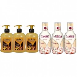 Pachet Promo: 3x Sapun Lichid Malizia Vanilie Si Argan 300 Ml + 3x Spumant De Baie Malizia Talco 1l