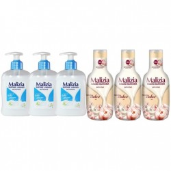 Pachet Promo: 3x Sapun Lichid Malizia Crema De Lapte 300 Ml + 3x Spumant De Baie Malizia Talco 1l