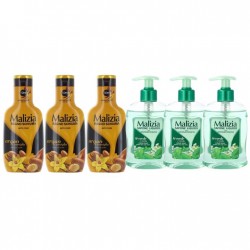 Pachet Promo: 3x Sapun Lichid Malizia Ceai Verde Si Menta 300 Ml + 3x Spumant De Baie Malizia  Cu Ulei De Argan Si Vanilie 1l
