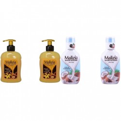 Pachet Promo: 2x Sapun Lichid Malizia Vanilie Si Argan 300 Ml + 2x Spumant De Baie Malizia Latte Di Cocco 1l