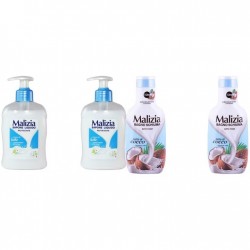 Pachet Promo: 2x Sapun Lichid Malizia Crema De Lapte 300 Ml + 2x Spumant De Baie Malizia Latte Di Cocco 1l