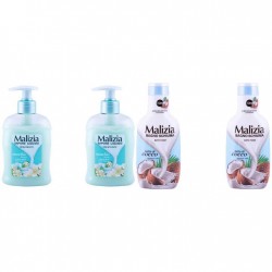 Pachet Promo: 2x Sapun Lichid Malizia  Muschio Bianco 300 Ml + 2x Spumant De Baie Malizia Latte Di Cocco 1l