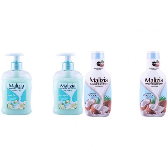 Pachet Promo: 2x Sapun Lichid Malizia  Muschio Bianco 300 Ml + 2x Spumant De Baie Malizia Latte Di Cocco 1l