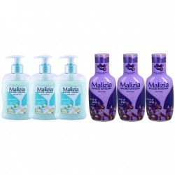 Pachet Promo: 3x Sapun Lichid Malizia  Muschio Bianco 300 Ml + 3x Spumant De Baie Malizia Cu Petale De Iris 1l