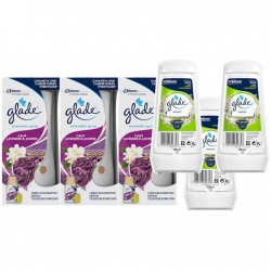 Pachet Promo: 3x Gel Odorizant Glade Lacrimioare 150 G + 3x Odorizant De Camera Glade Aparat & Rezerva Lavander & Jasmine 269ml