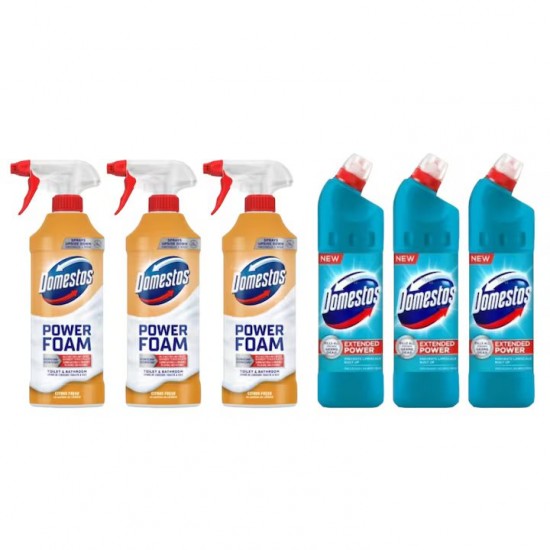 Pachet Promo: 3x Domestos Spray Spuma Baie Lamaie 435 Ml + 3x Domestos Atlantic Fresh 750 Ml