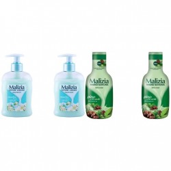 Pachet Promo: 2x Sapun Lichid Malizia  Muschio Bianco 300 Ml + 2x Spumant De Baie Malizia Pino 1l