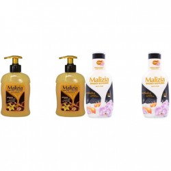 Pachet Promo: 2x Sapun Lichid Malizia Vanilie Si Argan 300 Ml + 2x Spumant De Baie Malizia Orhidea & Ambra 1l