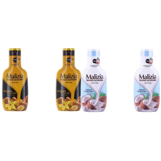 Pachet Promo: 2x Spumant De Baie Malizia Cu Ulei De Argan Si Vanilie + 2x Spumant De Baie Malizia Latte Di Cocco 1l