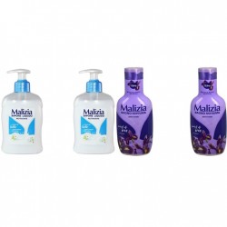 Pachet Promo: 2x Sapun Lichid Malizia Crema De Lapte 300 Ml + 2x Spumant De Baie Malizia Cu Petale De Iris 1l