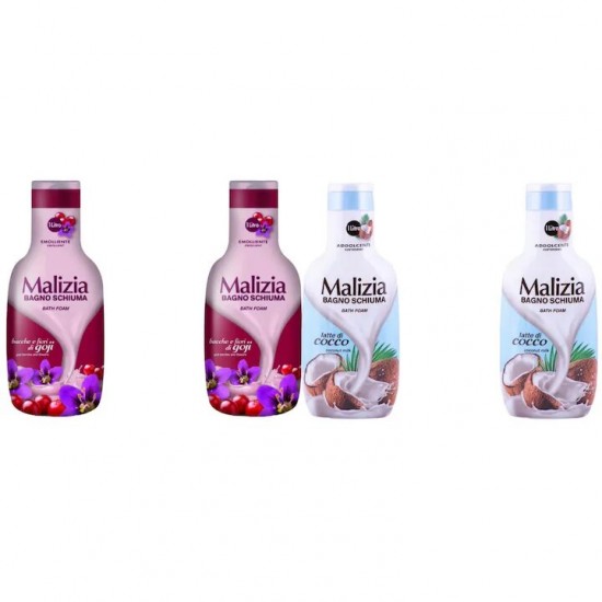 Pachet Promo: 2x Spumant De Baie Malizia Cu Goji Si Flori De Goji 1l + 2x Spumant De Baie Malizia Latte Di Cocco 1l