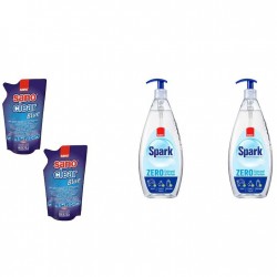 Pachet Promo: 2x Rezerva Detergent Geamuri Sano Clear Blue, 750 Ml + 2x Sano Spark Detergent Lichid Pentru Vase Zero Coloranti Si Parfum 1 L