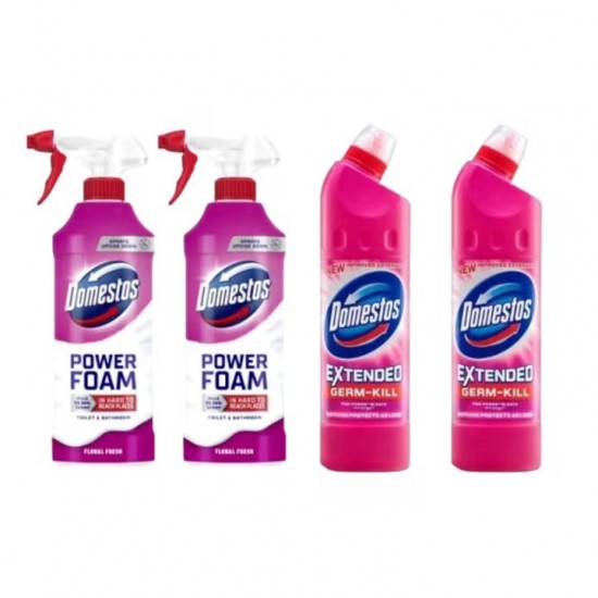 Pachet Promo: 2x Domestos Spray Spuma Baie Floral 435 Ml + 2x Domestos Pink 750 Ml
