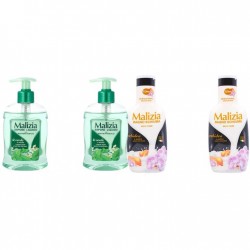Pachet Promo: 2x Sapun Lichid Malizia Ceai Verde Si Menta 300 Ml + 2x Spumant De Baie Malizia  Orhidea & Ambra 1l