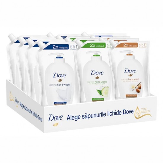 Pachet Promo: 6x Rezerva Sapun Lichid Dove Original 500 Ml + 3x Rezerva Sapun Lichid Dove Shea Butter 500 Ml + 3x Rezerva Sapun Lichid Dove Go Fresh 500ml