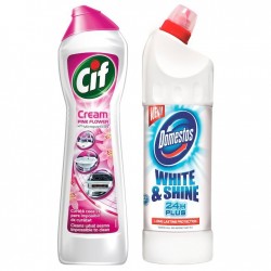Pachet Promo: Solutie Cif Cream Pink Flower 500 Ml + Domestos White 750 Ml