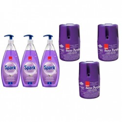 Pachet Promo: 3x Sano Purple 150g + 3x Sano Spark Detergent Lichid Pentru Vase Parfum De Lavanda 1 L
