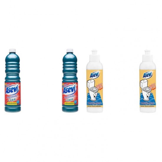 Pachet Promo: 2x Solutie Pardoseli Asevi 1l Cian+ 2x Asevi Odorizant Lichid 24h Wc Elegant, 200ml
