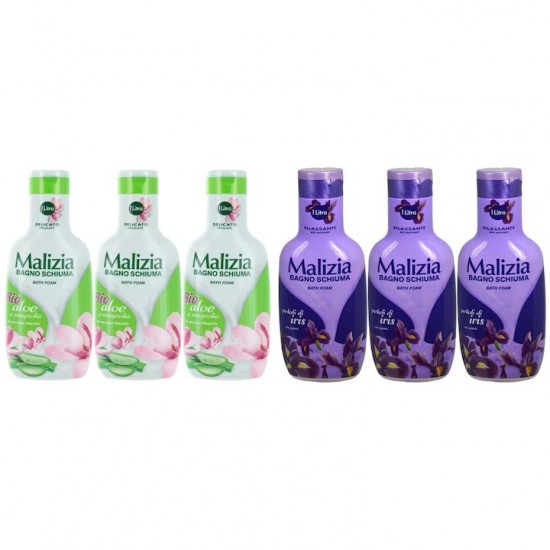 Pachet Promo: 3x Spumant De Baie Malizia Cu Aloe & Magnolia  1l + 3x Spumant De Baie Malizia  Cu Petale De Iris 1l