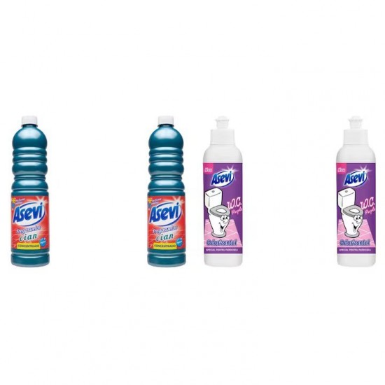 Pachet Promo: 2x Solutie Pardoseli Asevi 1l Cian+ 2x Asevi Odorizant Lichid 24h Wc Purple, 200ml