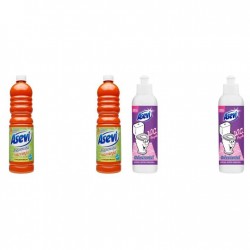 Pachet Promo: 2x Solutie Pardoseli Asevi 1l Portocala + 2x Asevi Odorizant Lichid 24h Wc Purple, 200ml