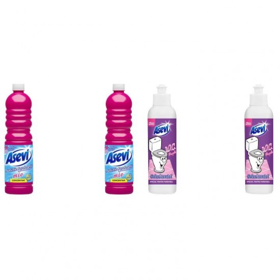 Pachet Promo: 2x Solutie Pardoseli Asevi 1l Mio + 2x Asevi Odorizant Lichid 24h Wc Purple, 200ml