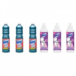 Pachet Promo: 3x Solutie Pardoseli Asevi 1l Cian + 3x Asevi Odorizant Lichid 24h Wc Purple 200ml