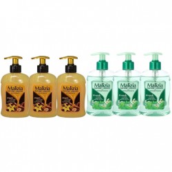 Pachet Promo: 3x Sapun Lichid Malizia  Vanilie Si Argan 300 Ml + 3x Sapun Lichid Malizia Ceai Verde Si Menta 300 Ml