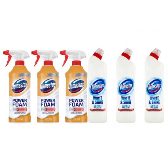 Pachet Promo: 3x Domestos Spray Spuma Baie Lamaie 435 Ml + 3x Domestos White 750 Ml
