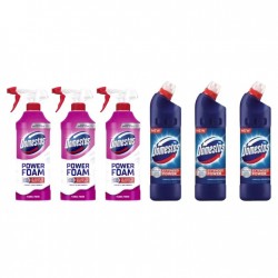 Pachet Promo: 3x Domestos Spray Spuma Baie Floral 435 Ml + 3x Domestos Original 750 Ml