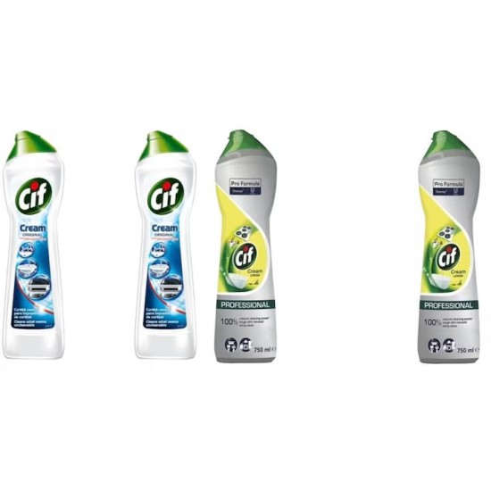 Pachet Promo: 2x Solutie Cif Cream Original 500 Ml + 2x Cif Professional Lemon 750 Ml