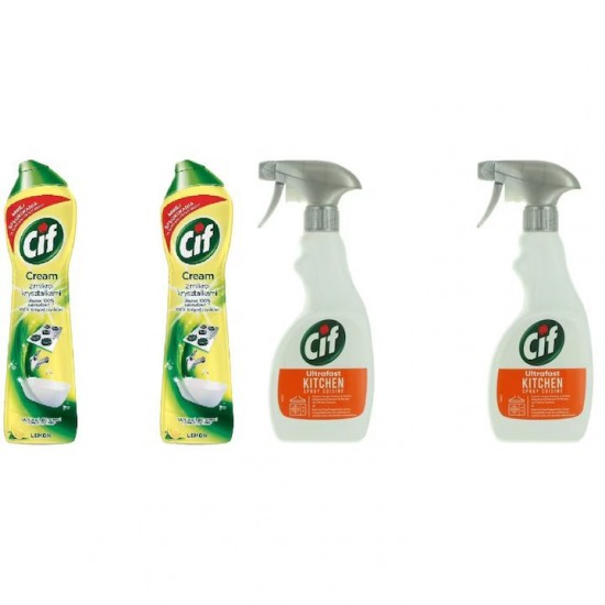 Pachet Promo: 2x Solutie Cif Cream Lemon 500 Ml + 2x Cif Spray Bucatarie 500 Ml