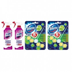 Pachet Promo: 2x Domestos Spray Spuma Baie Floral 435 Ml + 2x Domestos Power 5 Lime 55 G