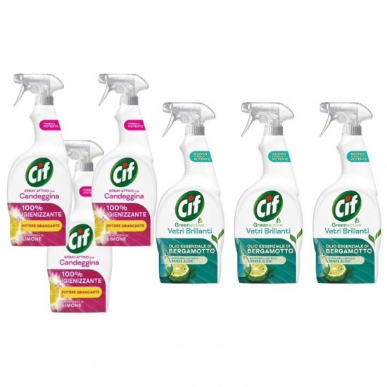 Pachet Promo: 3x Cif Spray Candeggina Lamaie 650 Ml + 3x Cif Vetri Briliant Bergamota 650 Ml