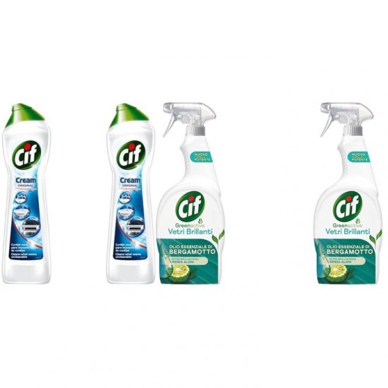Pachet Promo: 2x Solutie Cif Cream Original 500 Ml + 2x Cif Spray Vetri Briliant Bergamota 650 Ml