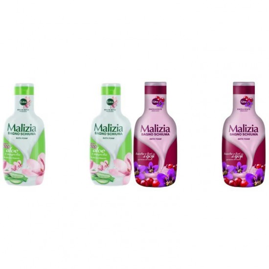 Pachet Promo: 2x Spumant De Baie Malizia Cu Goji Si Flori De Goji 1l + 2x Spumant De Baie Malizia Cu Aloe & Magnolia 1l