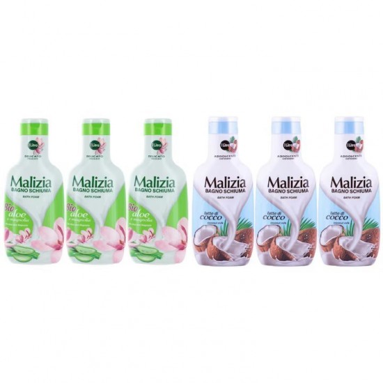 Pachet Promo: 3x Spumant De Baie Malizia Cu Aloe & Magnolia  1l + 3x Spumant De Baie Malizia Latte Di Cocco 1l