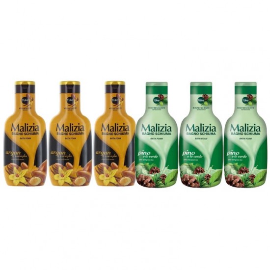 Pachet Promo: 3x Spumant De Baie Malizia Cu Ulei De Argan Si Vanilie + 3x Spumant De Baie Malizia Pino 1l