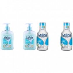 Pachet Promo: 2x Sapun Lichid Malizia  Muschio Bianco 300 Ml + 2x Spumant De Baie Malizia Milk Cream 1l
