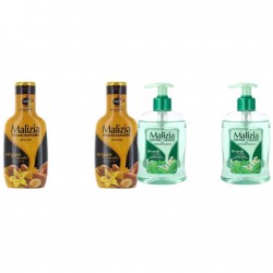 Pachet Promo: 2x Sapun Lichid Malizia Ceai Verde Si Menta 300 Ml + 2x Spumant De Baie Malizia  Cu Ulei De Argan Si Vanilie 1l