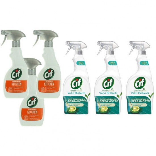 Pachet Promo: 3x Cif Spray Bucatarie 500 Ml + 3x Cif Vetri Briliant Bergamota 650 Ml