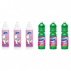Pachet Promo: 3x Solutie Pardoseli Asevi 1l Green + 3x Asevi Odorizant Lichid 24h Wc Chicle, 200ml