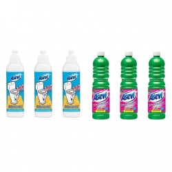Pachet Promo: 3x Solutie Pardoseli Asevi 1l Green + 3x Asevi Odorizant Lichid 24h Wc Clasic 200ml