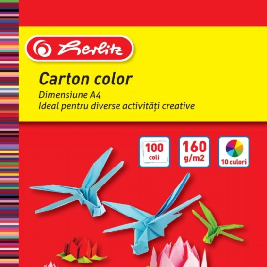 Carton Colorat A4 Herlitz, 160 grame, 100 Coli, 10 Culori