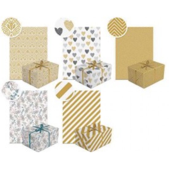 Hartie Decorativa, Pentru Impachetat, Dimensiune 200 X 70 Cm, Design Neutral  21, Motive Asortate