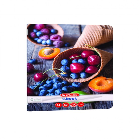 Caiet A4 60 File, Hartie 70g/mp Fsc Mix, Dictando, Colturi Rotunjite, Motiv Healthy Snack