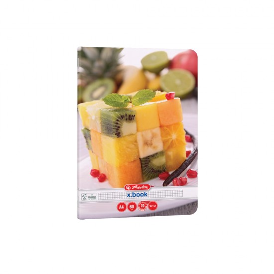 Caiet A4 60 File, Hartie 70g/mp Fsc Mix, Patratele, Colturi Rotunjite, Motiv Healthy Snack