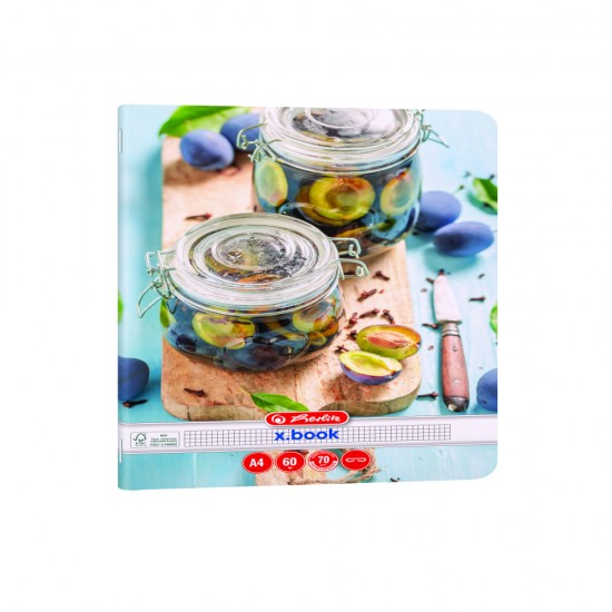 Caiet A4 60 File, Hartie 70g/mp Fsc Mix, Patratele, Colturi Rotunjite, Motiv Healthy Snack